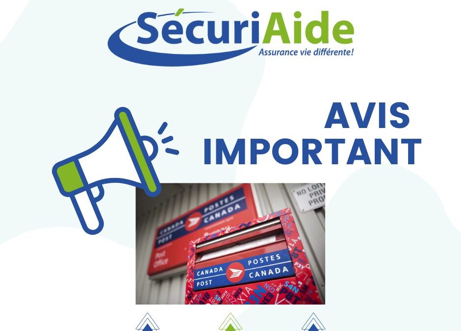 📢 Avis concernant la grève de Postes Canada et le paiement des assurances renouvelables